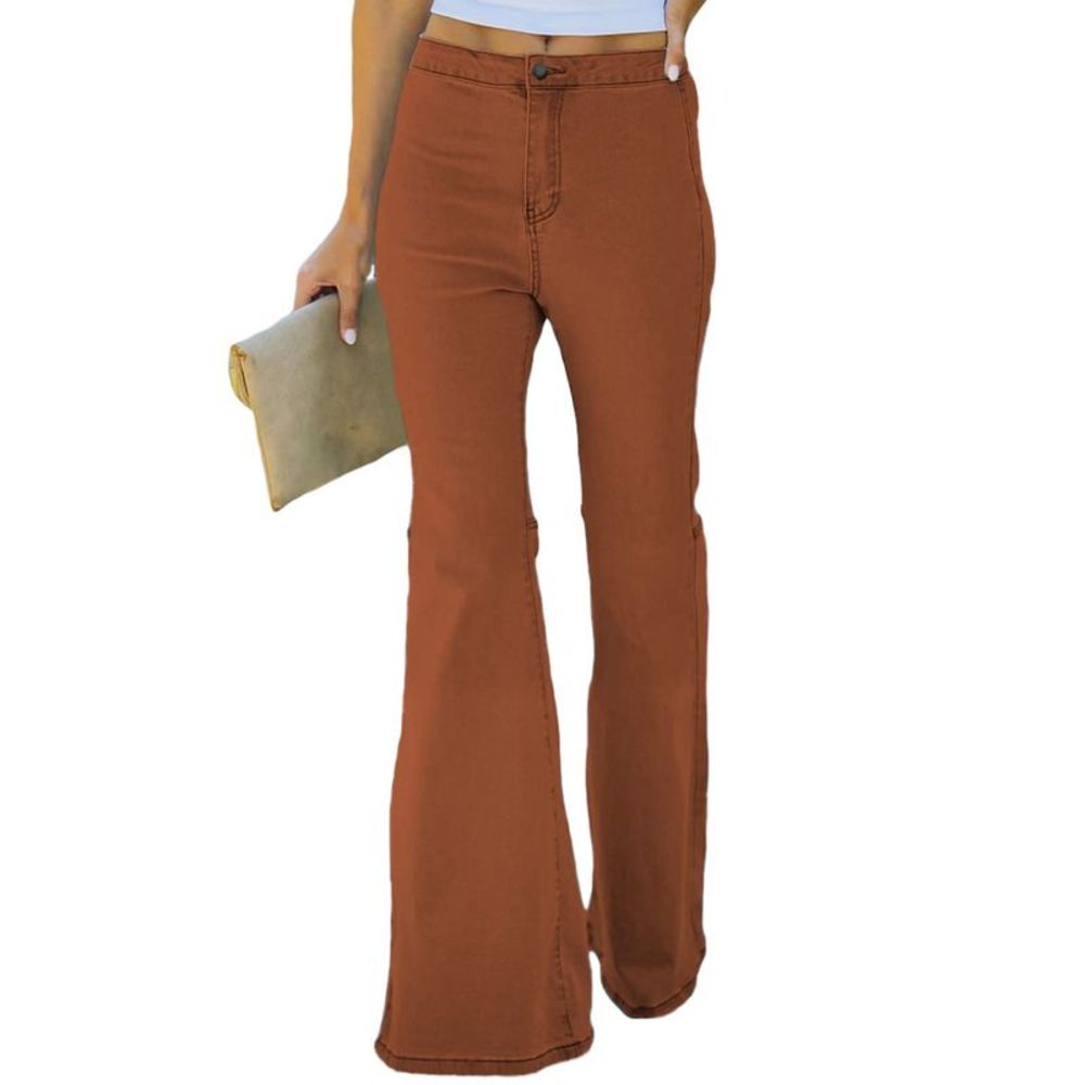 Sidefeel Womens High Waist Bell Bottom Jeans Zipper Fly Flared Denim Pants with - Picture 1 of 1